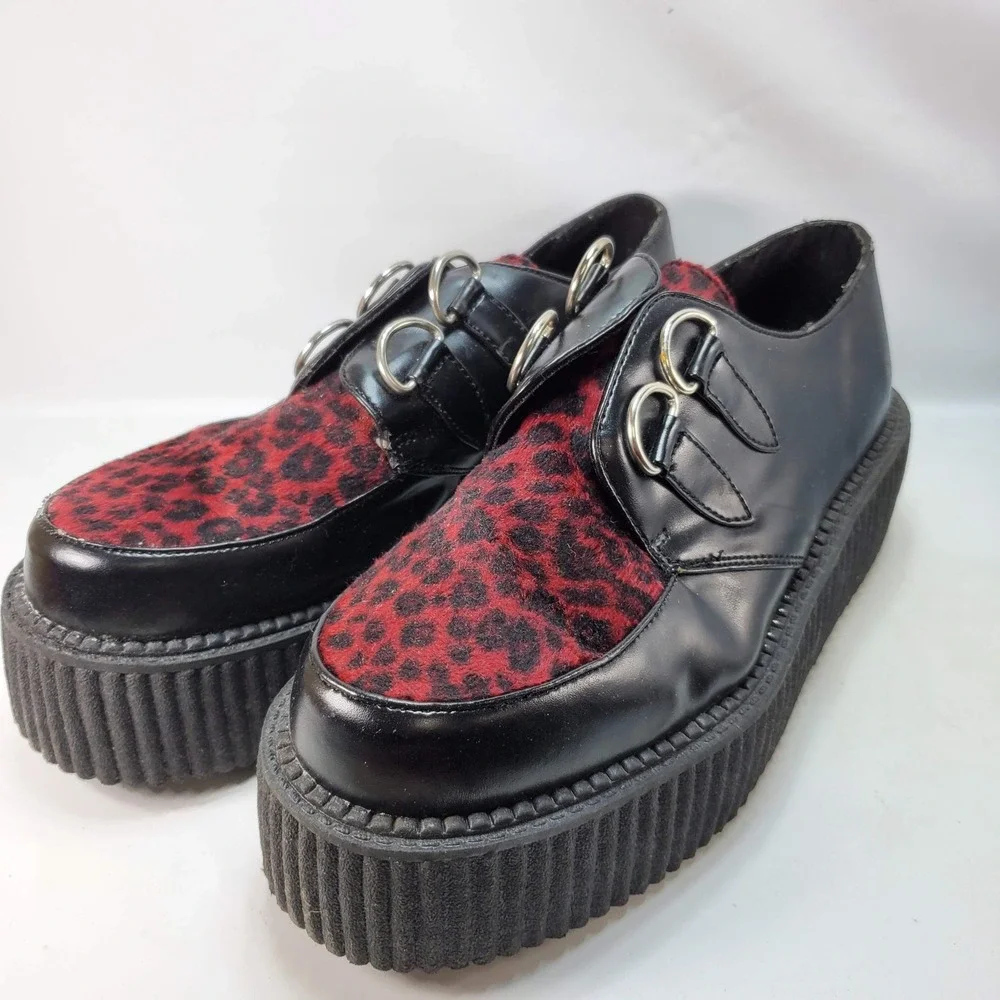Morbid Threads Creeper Shoes Womens 10 Black Red Leopard Goth Platform NO LACES